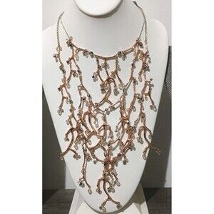 Sequin Brand Statement Triple Layer Rose Gold Tone Branch Crystal Necklace New
